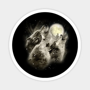 Three Wolves Howling in Moonlight Magnet